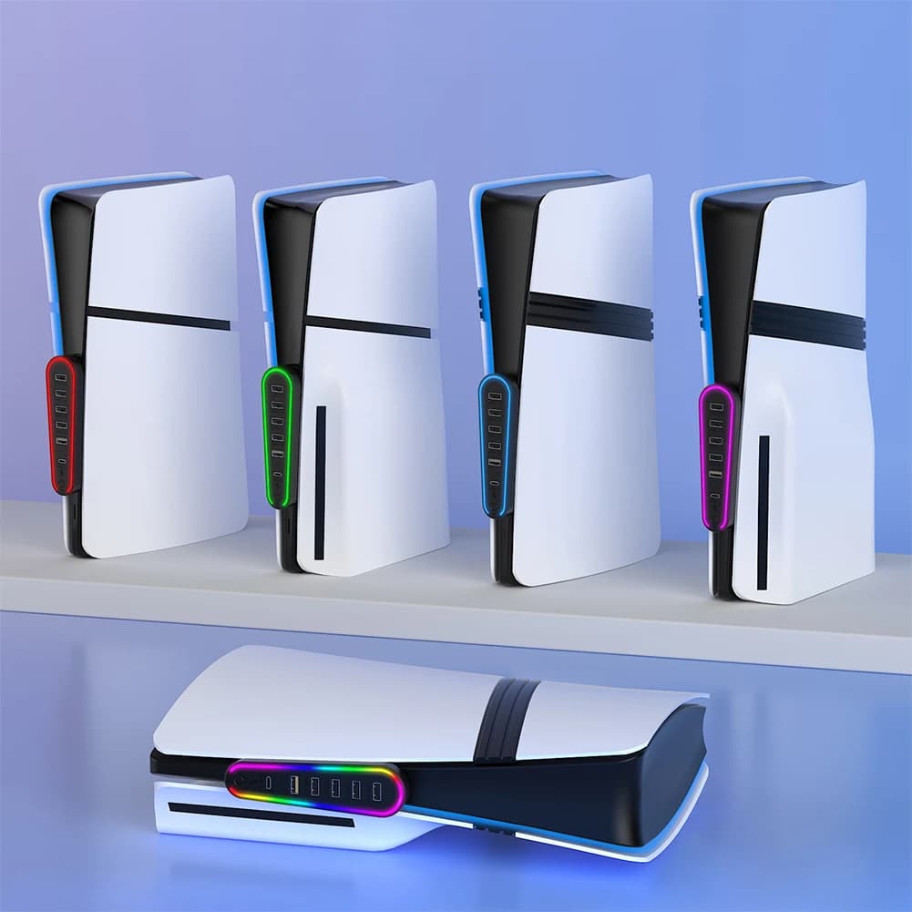 Hub USB a 6 porte con convertitore adattatore caricatore luce RGB Extender USB per PlayStation 5 Pro/Accessori da gioco sottili