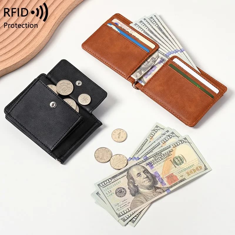 Rfid Wallet Men with Coin Pocket PU Leather Bifold Slim Credit Card Holder ID Card Case Money Clip Mini Bag Male Purse Carteras