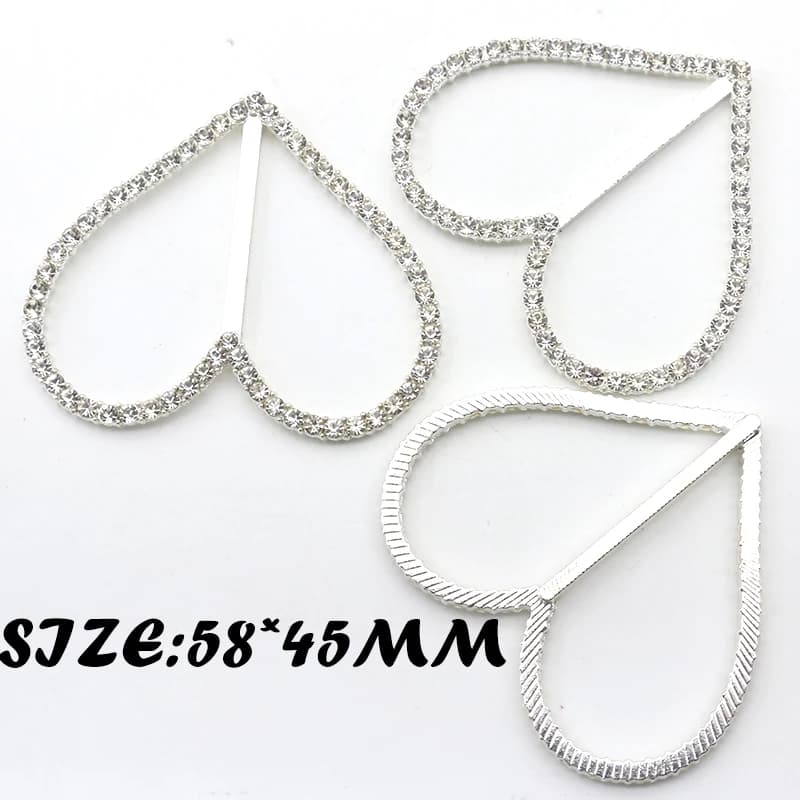 New 2Pcs58 * 45MM Alloy Rhinestone Heart-shaped Pole Buckle DIY Scarf buckle Clothing Corner Buckle Clothing Decoration Buckle
