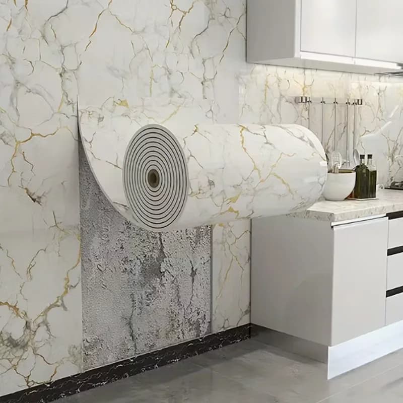 1 Roll Self Adhesive Marble Foam Wall Sticker Anti Oil Imitation Tile Wallpaper Kitchen Bedroom Living Wall Makeover