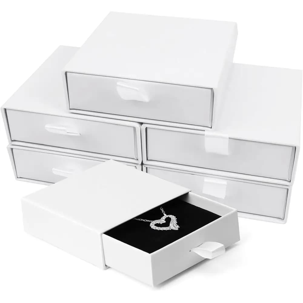 5 Pack 3.5x3.5x1 Inch Cotton Filled Small Jewelry Boxes with Lids or Earring Display Boxes (White)