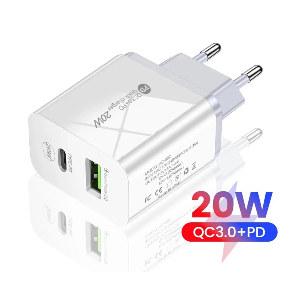 Caricabatterie PD 20W Tipo-C USB 5V 2.4A Portatile Sicuro Intelligente Leggero per Huawei Xiaomi Samsung