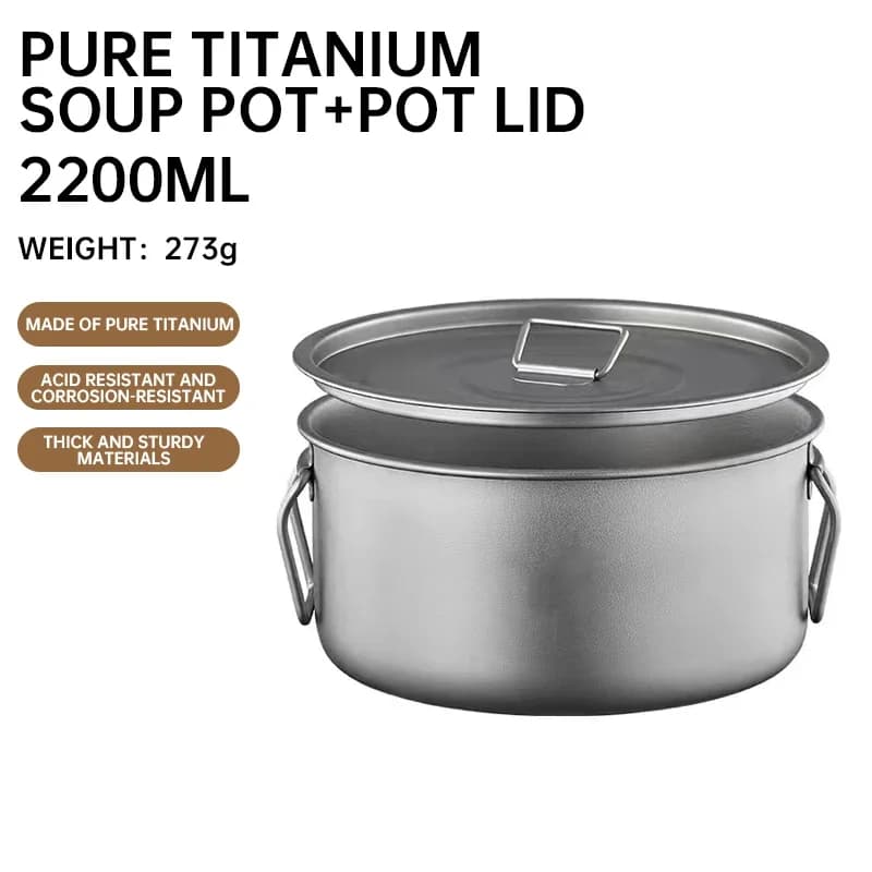 Seasonal Clearance Pure Titanium Pot Set, Lightweight Camping Cookware with Portable Frying Pan for Outdoor Picnic