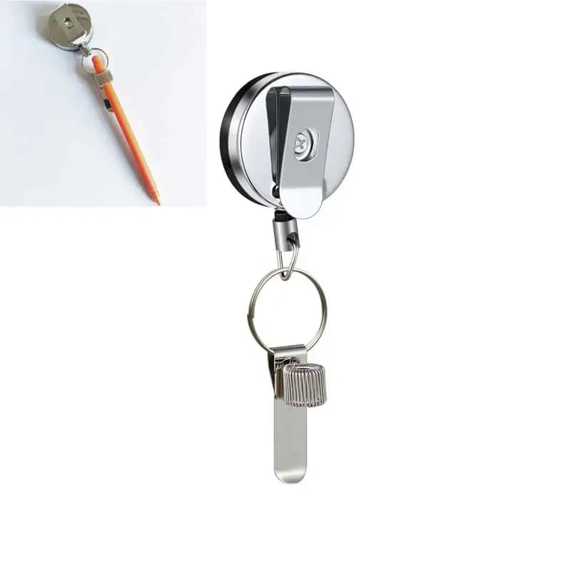 Creative retractable pen holder with tear closure, anti-theft and anti-slip, with steel rope and buckle, metal pen holder, pen clip