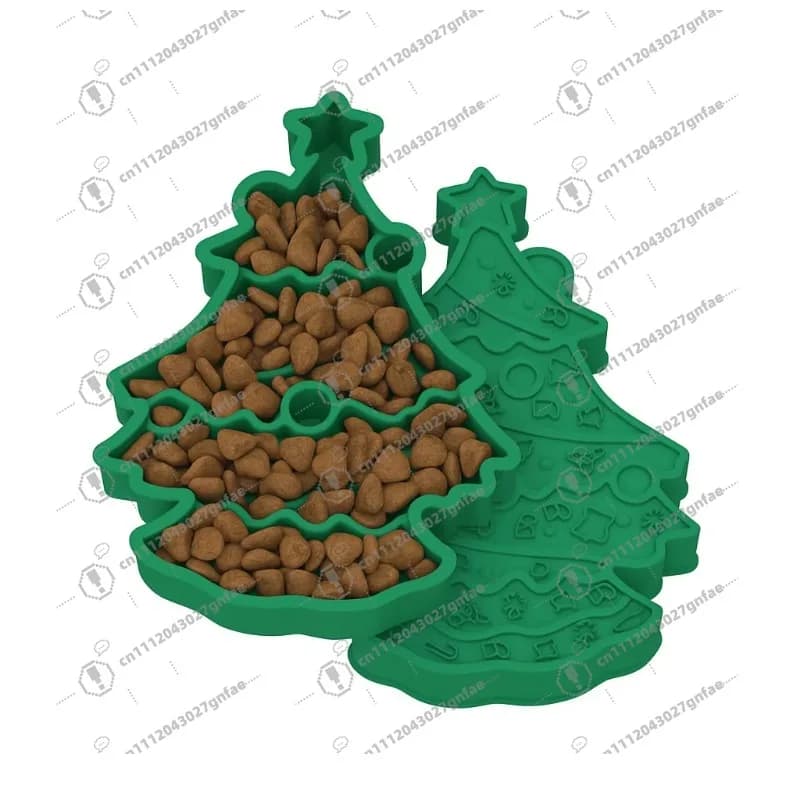 Ciotola in Silicone per Alimentazione Lenta per Cani e Gatti, Design Albero di Natale, Piatto Antiscivolo per Cibo con Tappetino da Leccare, Facile da Pulire