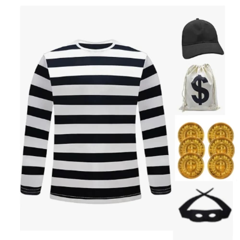 Film Convict Thief Bambini Costume Cosplay Banca Ladro Travestimento Accessori Set Halloween Carnevale Abiti da festa Gioco di ruolo