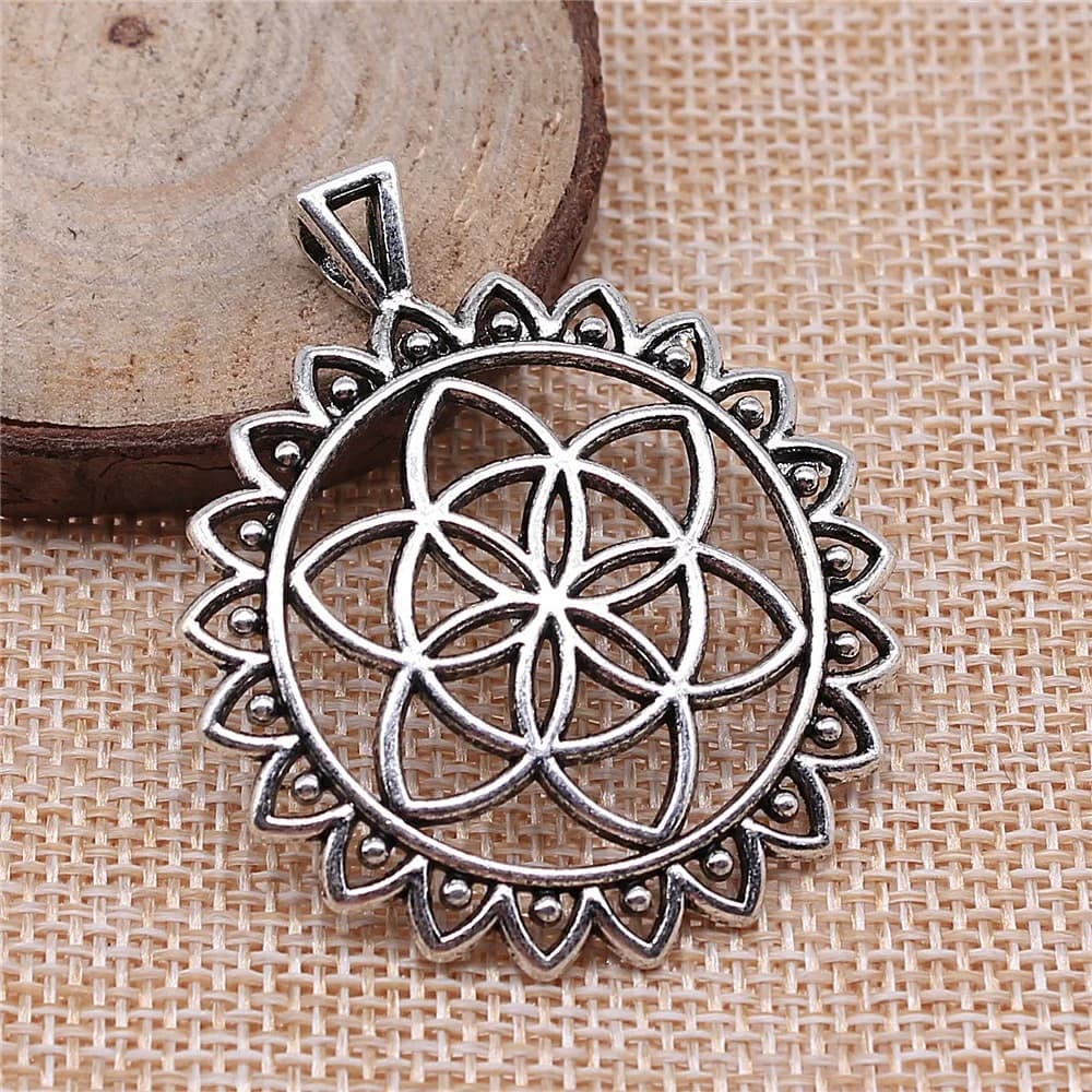 8pcs 49x41mm(1.93x1.61inch) Antique Silver Color The Flower Of Life The Seed Of Life Charms Jewelry Making DIY