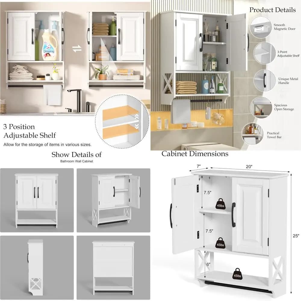 Armadietto da parete 20x25 con ripiani regolabili e portasciugamani per bagno, cucina o soggiorno