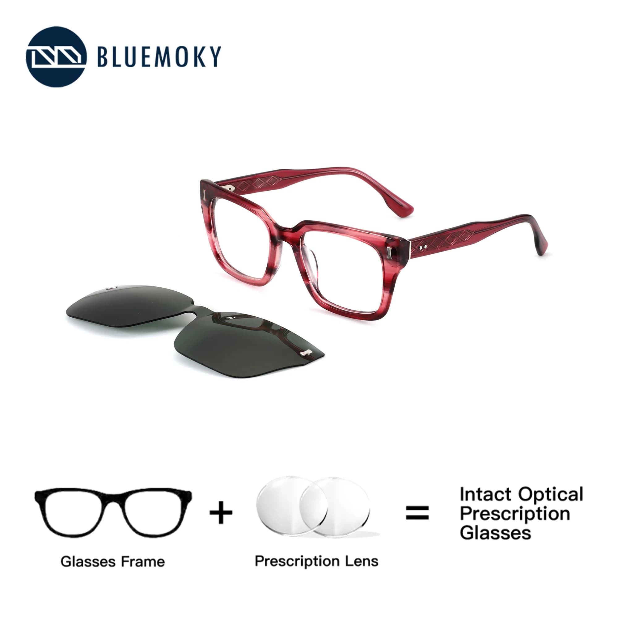 BLUEMOKY S Size Square Prescription Sunglasses Progressive Acetate Polarized UV400 Optical Lenses with Recipe Woman