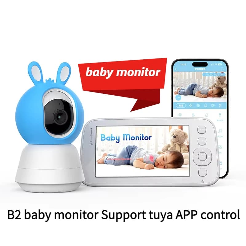 Tuya APP B2 Baby Monitor Wireless Schermo da 5 pollici Monitoraggio della temperatura da 4 MP Citofono Visione notturna PTZ Ricorda la fotocamera del bambino