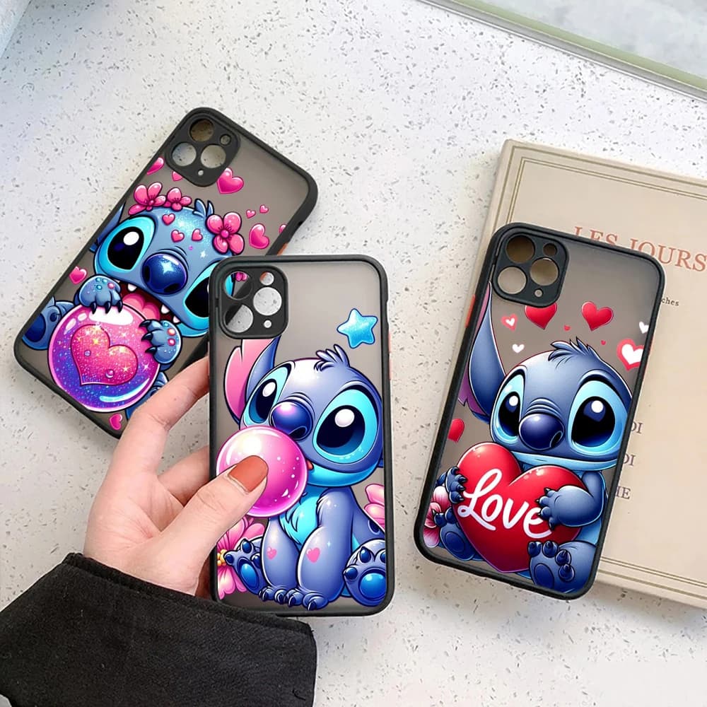 Cute Stitch Love Matte Translucent Case For iPhone 17E 17 16 16E 15 14 13 12 11 Pro Max 17Air 7 8 Plus XS Shockproof Armor Cover