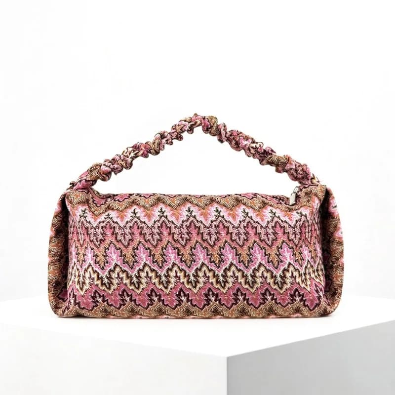 2026 Summer Fashion Women's Ethnic Style Pink Woven Evening Clutch Bag Bohemian Fashion Printing Ruched Cute Cloud Bag Female