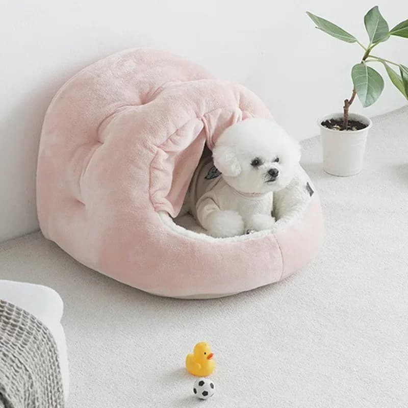 Casetta per cani isolata addensata, riparo caldo per il nido invernale semi-chiuso per animali domestici con cuscino, tenda per gattini, cuccia invernale