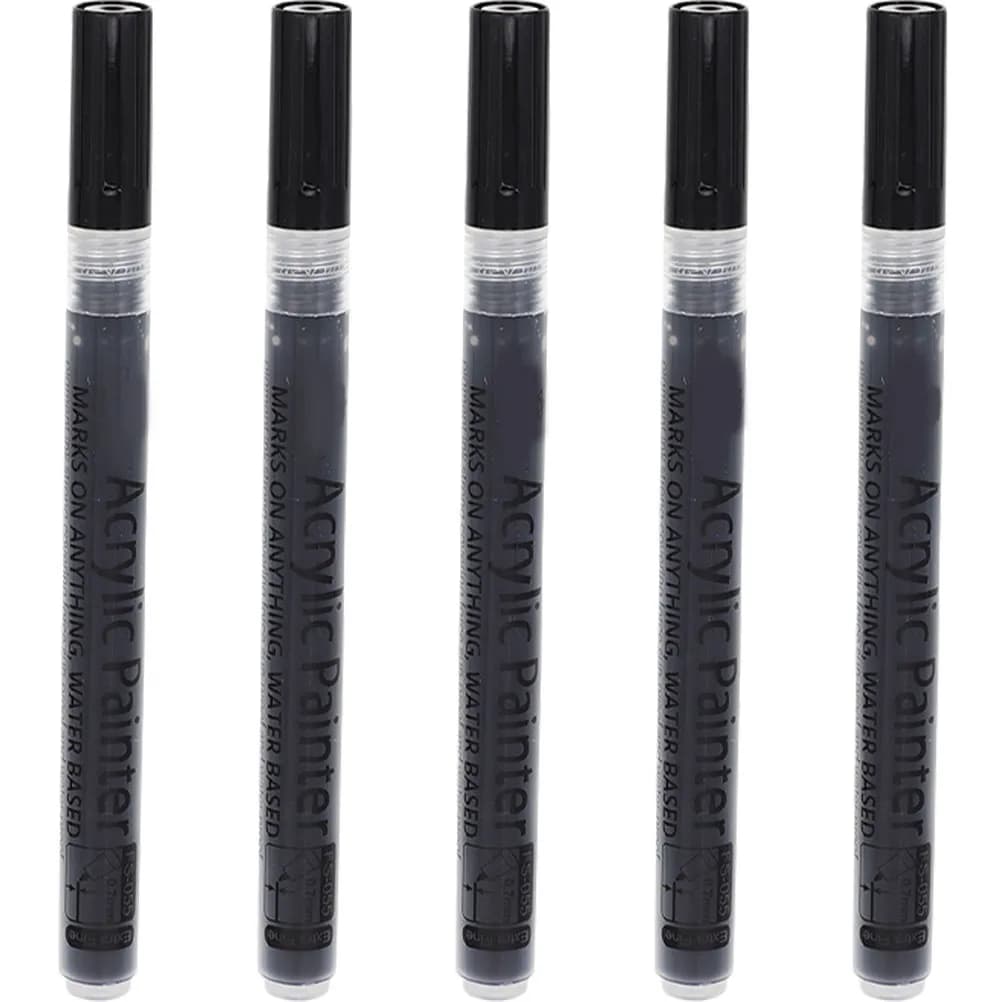5Pcs Acrylic Paint Markers Black Fine Point 0.7mm Ergonomic Design Smooth Flow for Illustration Noting Coloring Beginners