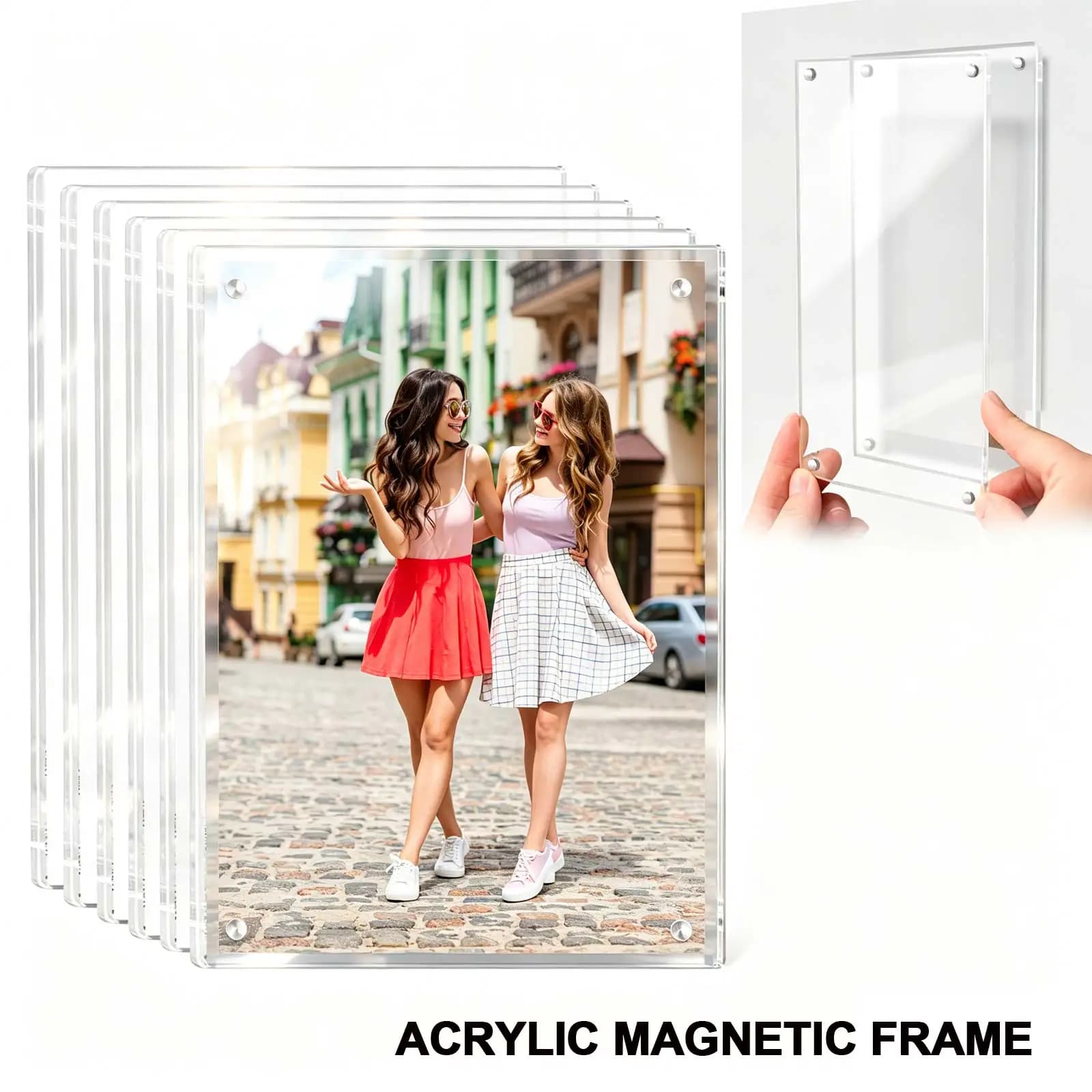 5Pcs 4x6in 0.4cm Double Sided Clear Acrylic Magnetic Photo Frame Frameless Picture Holder Desktop Fridge Family Card Decal