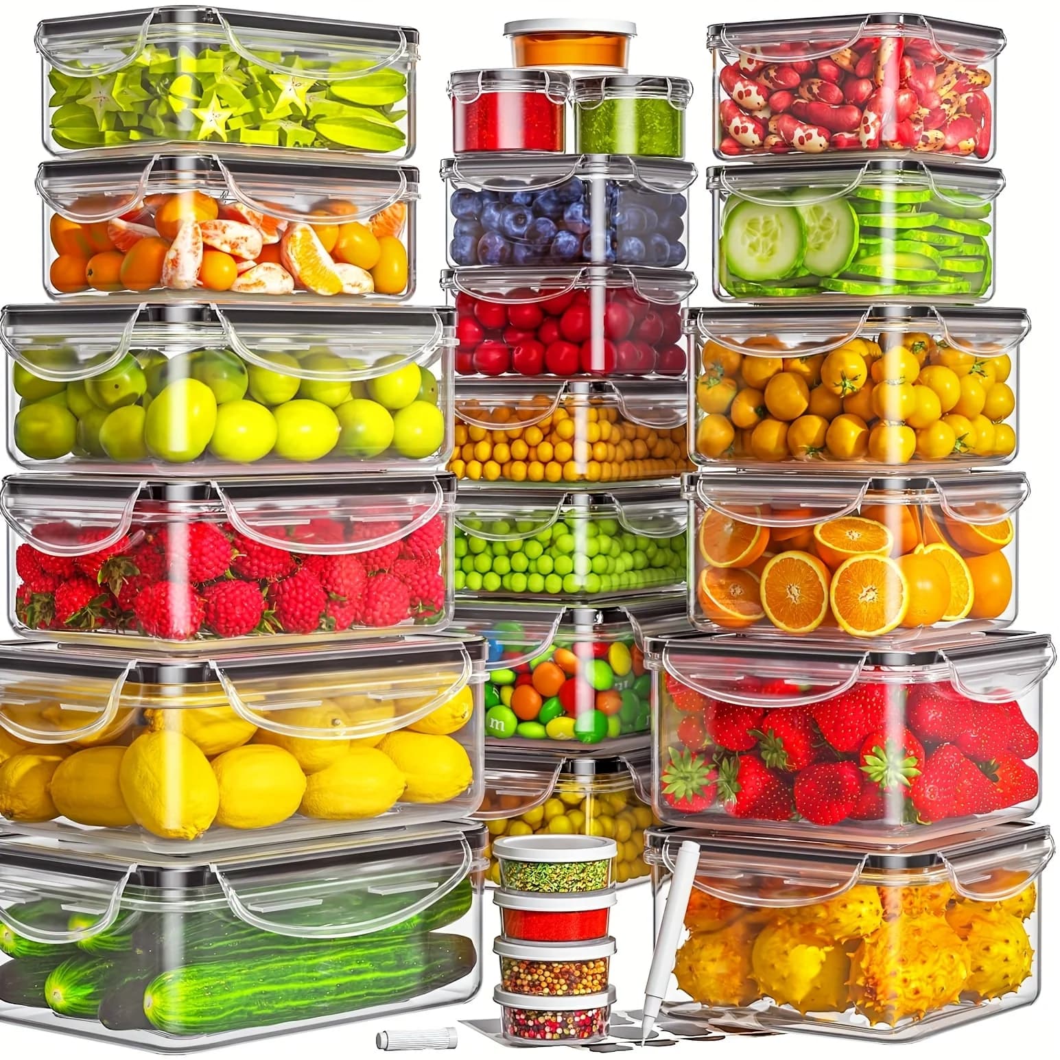 Set di 50 contenitori per alimenti, compresi 25 contenitori e 25 coperchi, progettati per una conservazione ermetica dei pasti, perfetti per il pranzo e C