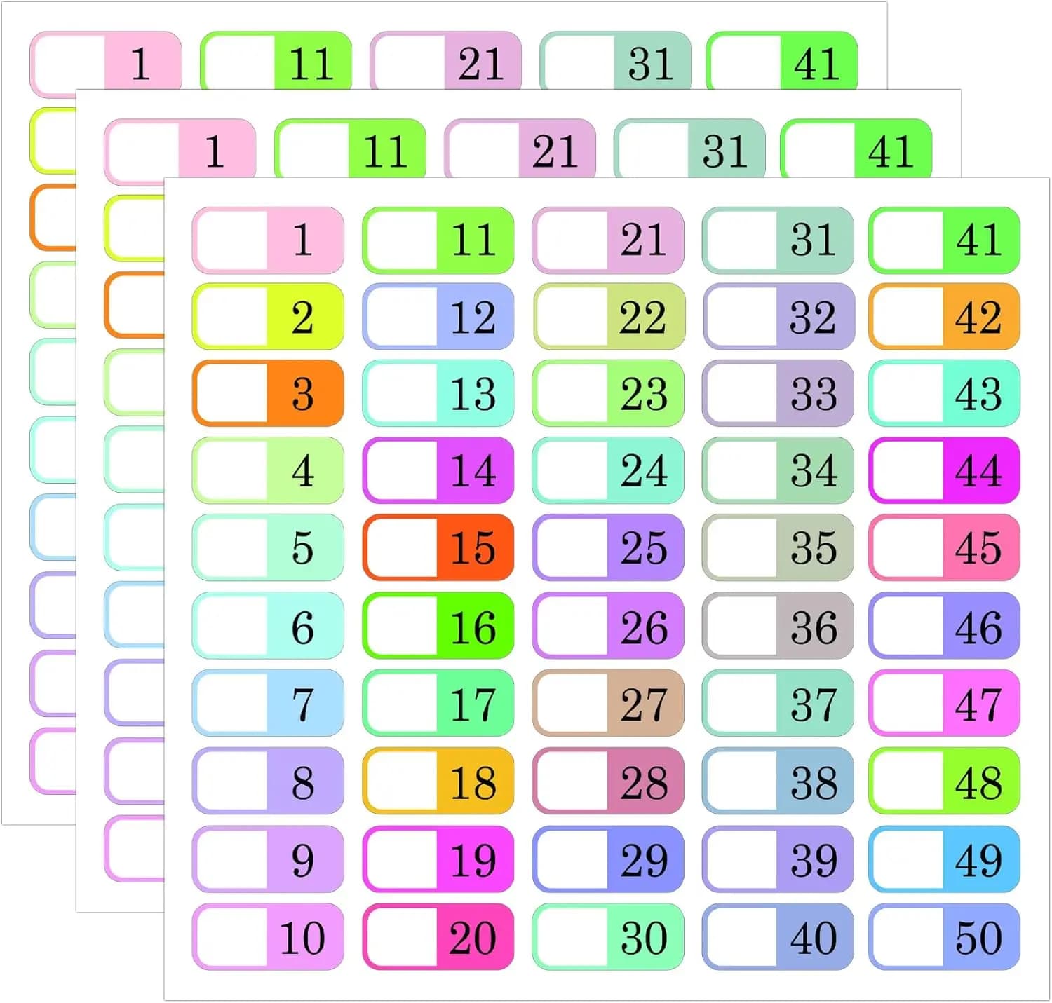 Etichette con indice numerico da 1 a 50 Schede alfabetiche multicolori Divisori per schede AZ Adesivi per classificare i contenuti dei file Cartella di libri 250 pezzi