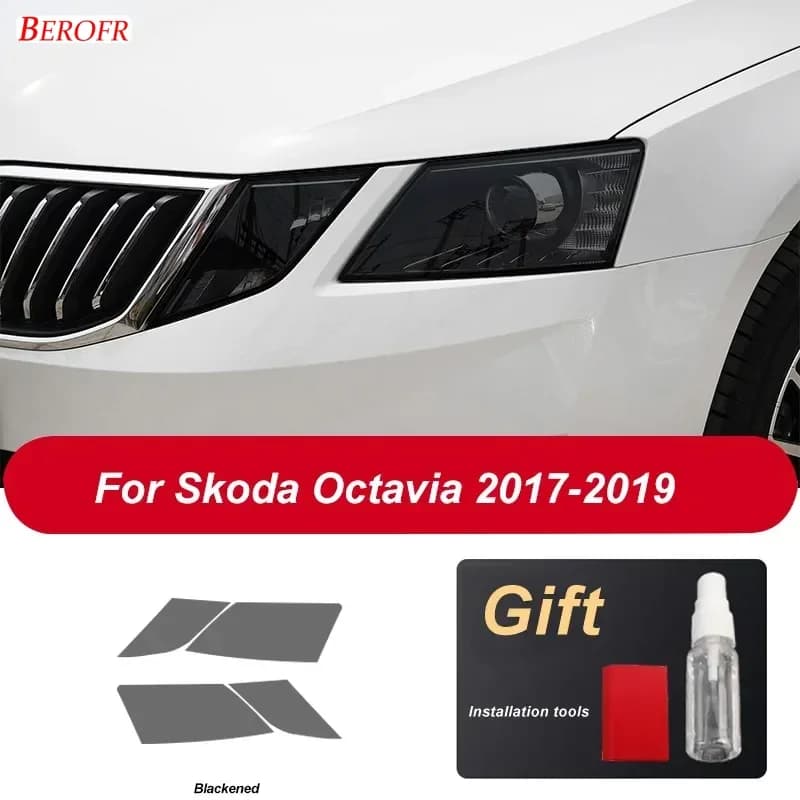 Protective Film for Car Faces, Black TPU Transparent Sticker for Restoration Headlights, Accessories for Skoda Octavia 2017 2018 2019