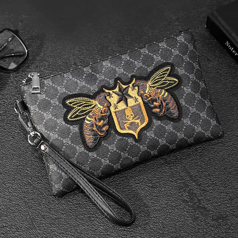 2025 Men's Fashion Pochette With Embroidered Bee Retro For Men Luxury Brand Design Wrist Bag Men's Cell Phone Bag
