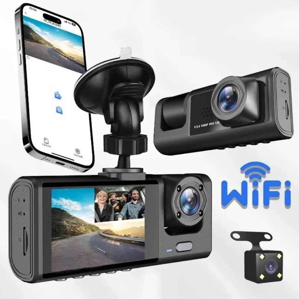 HONG TONG Dash Cam WiFi 1080P per Auto, Telecamera per Veicoli con Registrazione Video Anteriore e Posteriore, Visione Notturna