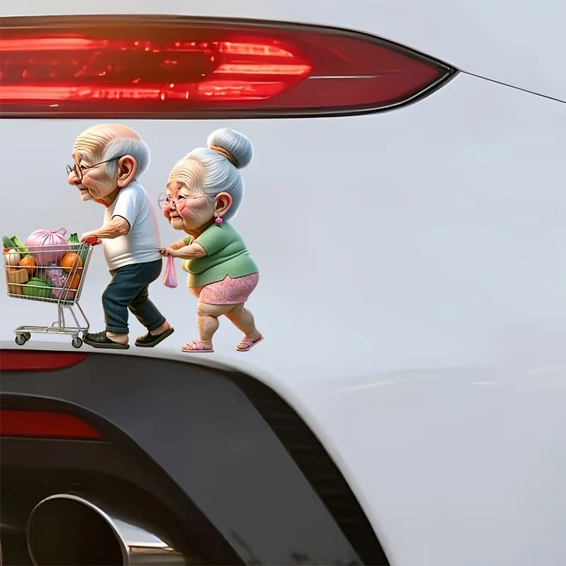 7 Inch Elderly Couple Grocery Shopping Vinyl Car Sticker, Decal for Laptop, Water Bottle, Truck, Phone, Motorcycle, Window, Wall