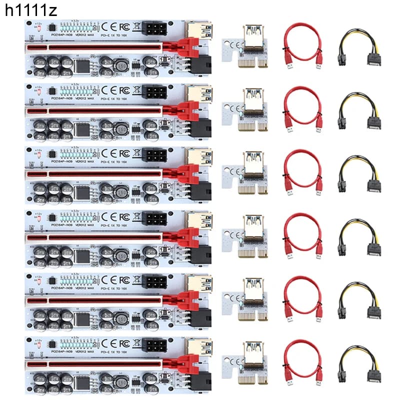 6PCS PCIE Riser VER012 MAX 012MAX Riser PCI Express X16 Extender USB3.0 GPU Riser for Video Card w/ LED for Bitcoin Miner Mining
