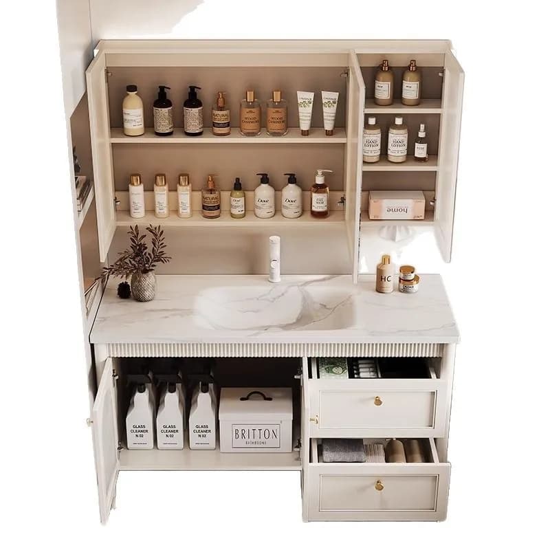 Smart bathroom cabinet combination rock slab basin bathroom cabinet mirror cabinet floor-to-ceiling oak hand wash basin