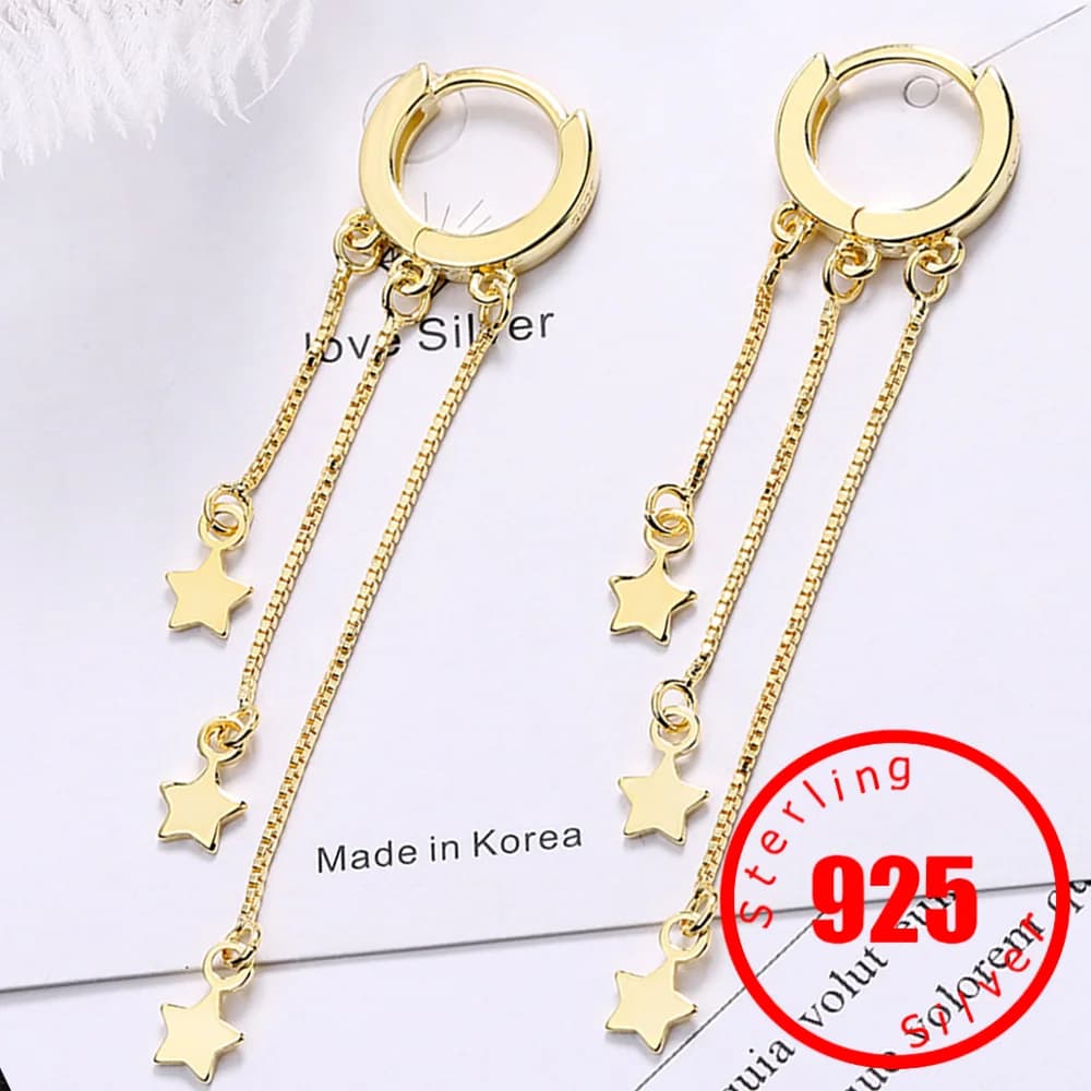 Stamp 925 Sterling Silver Star Long Tassel Hoop Earrings For Women Fashion Female Fine Jewelry 2026 Fall New Arrival