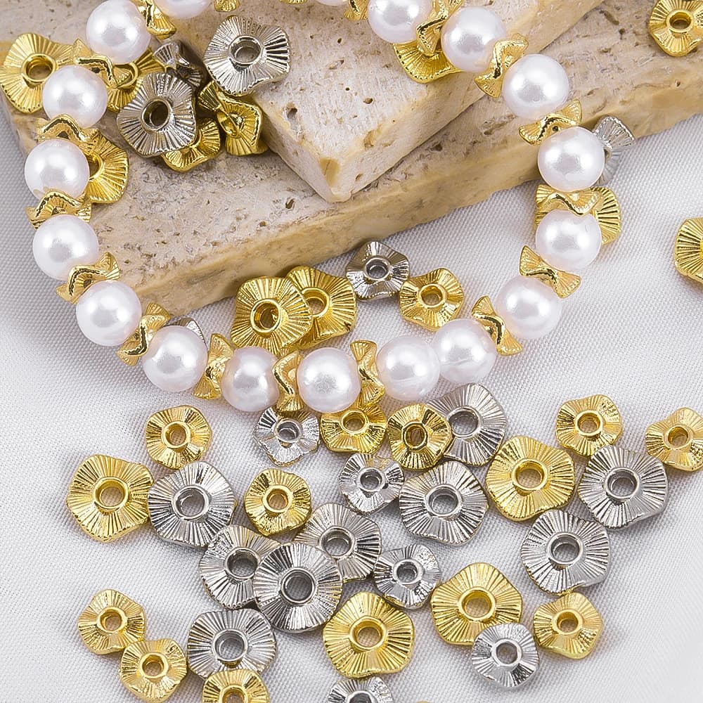 20/30/50 pezzi di perline distanziatrici a forma di onda in metallo placcato oro per la creazione di gioielli fai da te, braccialetti, perline separatrici, accessori per perline