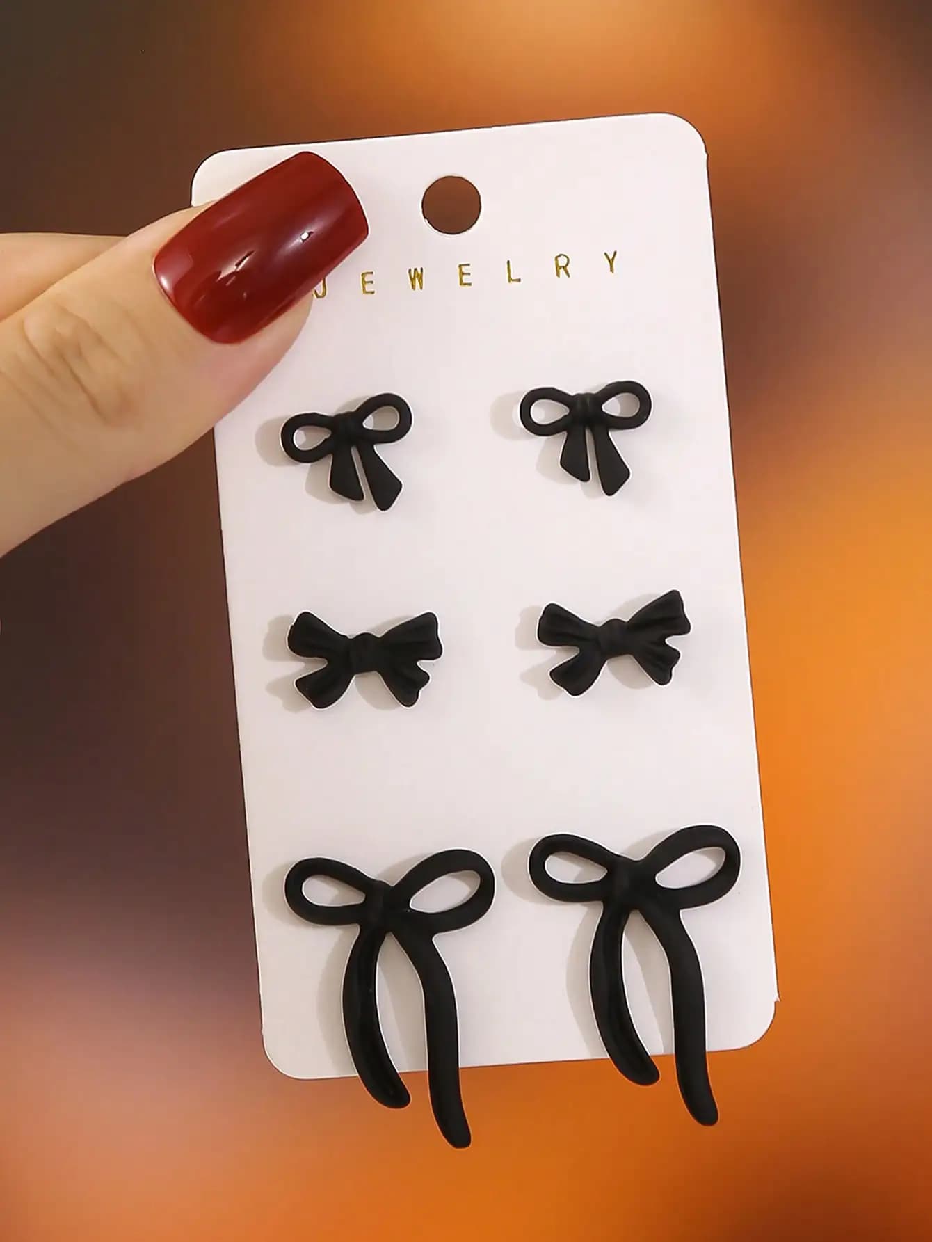 Set di 6 orecchini a bottone con fiocco nero, gioielli minimalisti alla moda per l'uso quotidiano, regalo per donne e ragazze