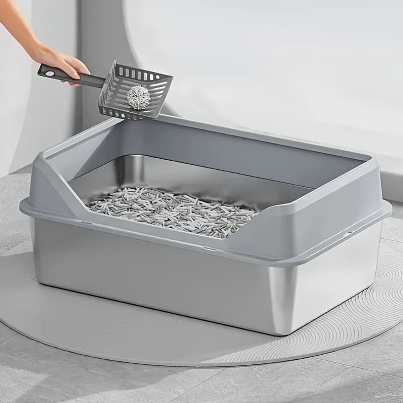 Lettiera per Gatti Oversize in Acciaio Inossidabile con Coperchio, Superficie Antiaderente, Design Anti-Perdita e Pareti Alte per la Contenzione
