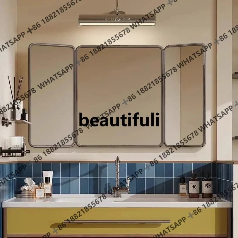 Specchio decorativo francese con cornice in legno per bagno, WC, specchio triplo intelligente