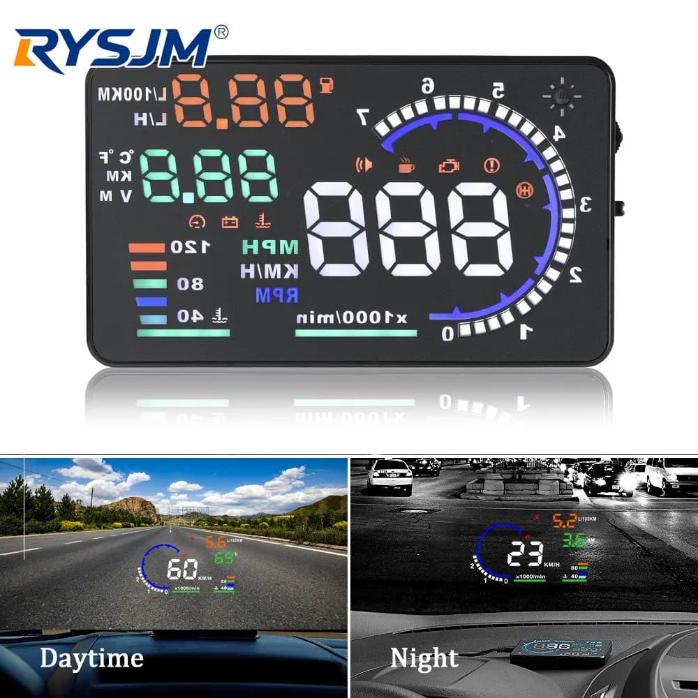 A8 5.5'' OBD2 EOBD HUD Car Head Up Display LED Windshield Projector Speedometer Water Temp RPM Meter Speed Voltage Alarm
