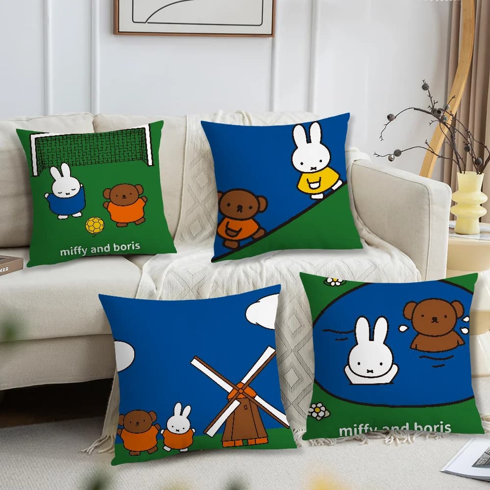 Kawaii M-Miffy and Her Bear Friends cushion cover For Pillow Printing Sofa Decoration Home Room Coffee Office Nordic Simplicity
