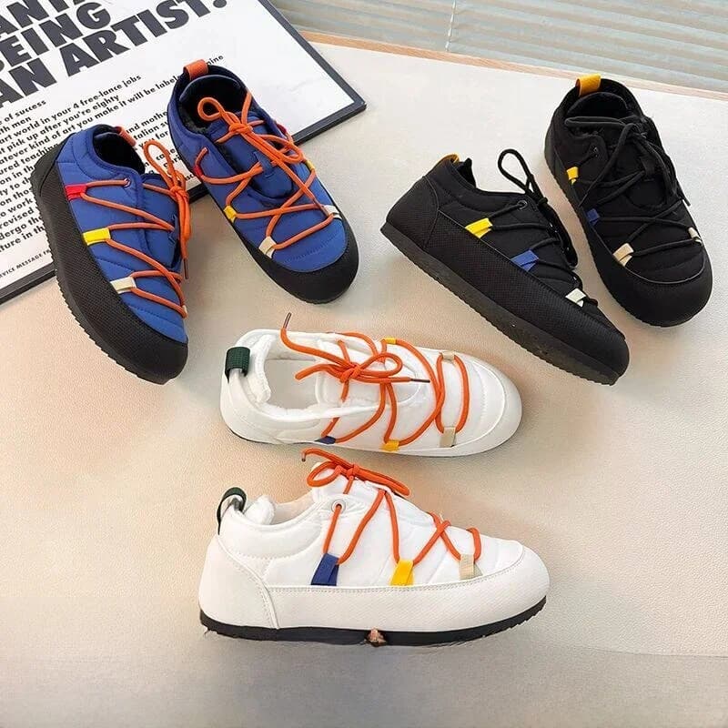 Warm Fleece Lined Men's Winter Sport Shoes Dopaamine Color Cotton Shoes Fashionable Snow Boots Short Tube Korean Style
