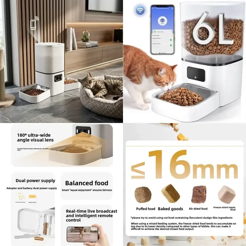 Anti-Jam Dual Bowl Smart Pet Feeder 6L Visual Food Tank Dual Power Automatic Feeder with APP Remote Control