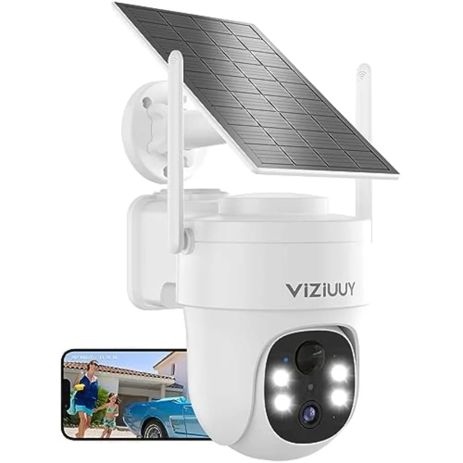 Telecamera di sicurezza solare da esterno: telecamera WiFi wireless 3MP con funzione pan-tilt a 360°, visione notturna a colori, sensore PIR, audio bidirezionale, compatibile con Alexa/Go.