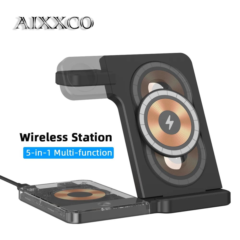 AIXXCO Support for Magnetic Wireless Charger Support 5 in 1 for iPhone 15 16 Pro Max/AirPods for MagSafe Fast Charger