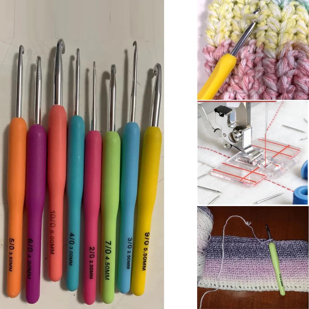Set di 9 Uncinetti + 1 Piedino Premistoffa per Maglieria, Uncinetto per Maglioni e Pantofole, Ago per Uncinetto Fai-da-Te, Strumento Artigianale per Lavoro a Maglia S004119