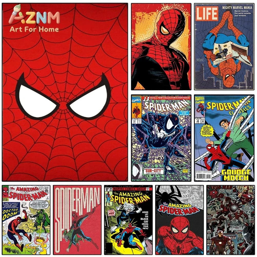 Spiderman Venom Canvas Wall Art Poster Retro Marvel Comic Superhero Print Picture Home Bedroom Living Room Wall Hanging Decora