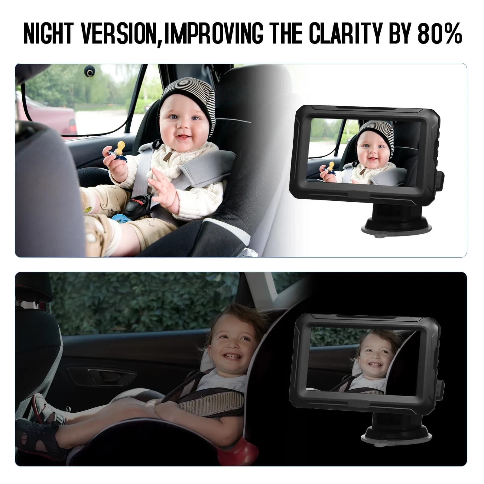 Monitor per la vista posteriore Schermo IPS da 4,3 pollici Specchio per auto per bambini Ampio angolo di visione regolabile per neonati Bambini Animali domestici Funzione di visione notturna