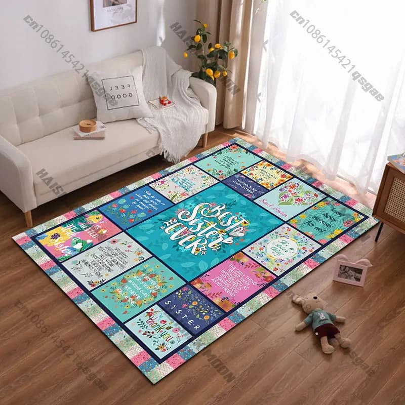 Tappeto per celebrare l'amore e l'amicizia tra sorelle, tappeto da yoga, decorazione per soggiorno, tappetino per bambini, zerbino, tappeto per area gioco