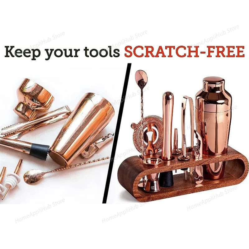 Set da barista Supporto in legno di noce di vetro in acciaio inossidabile 304 dorato Shaker per cocktail in acciaio inossidabile da 600 ml