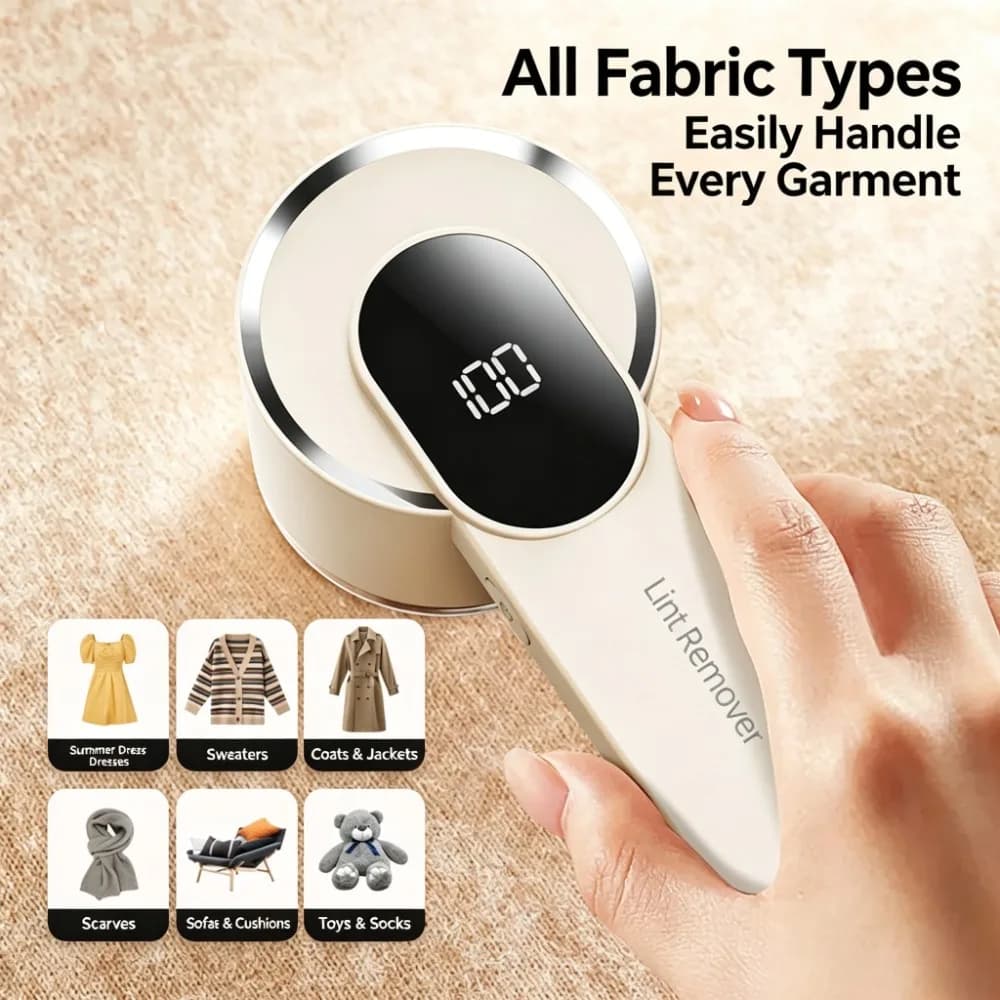 Portable Electric Lint Remover - 6 Blades LED Digital USB Rechargeable Efficient Fabric Shaver for Clothing Sweaters & Furniture