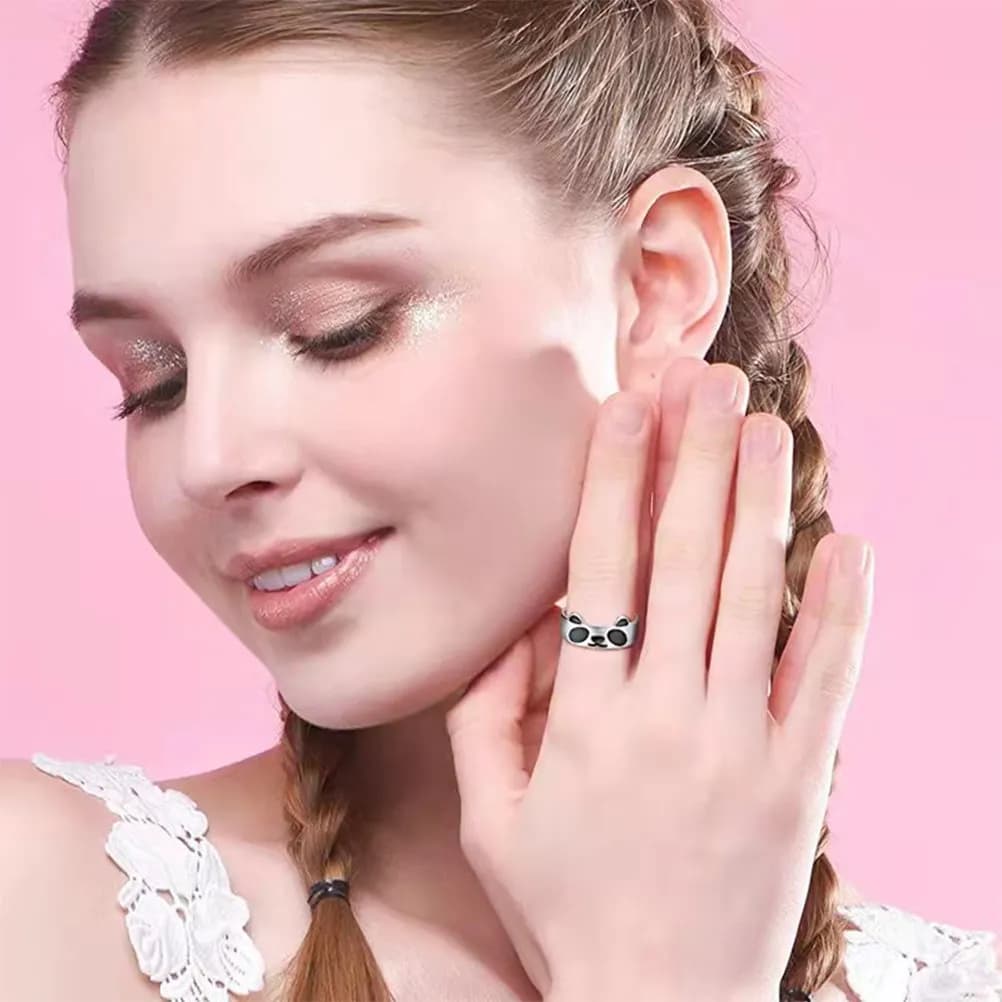 Panda Shape Open Ring Adjustable Women Finger Ring Personalized Creative Decorative Jewelry Fashionable Unique Gift for Girls