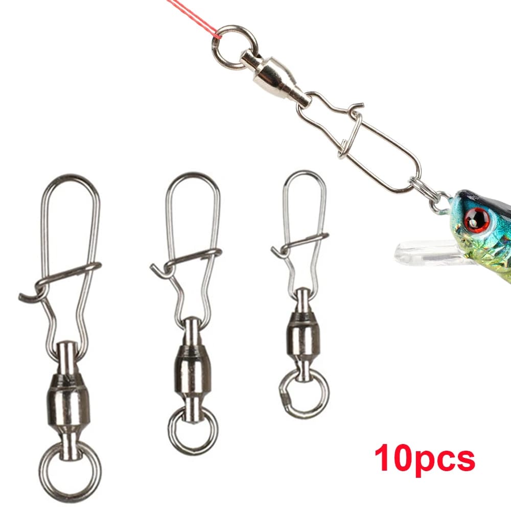 10 pz rinforzato Interlock Snap Steel Rolling Lure Hook connettore Pin lenza forte cuscinetto a sfera girevoli da pesca affrontare