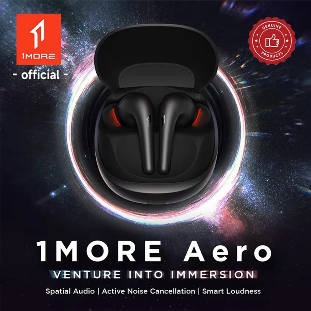 1MORE Aero earphones with noise cancelling, Bluetooth 5.2, lightning supply, sharp calls, 28 hours playback, wireless charging, electronic headphones