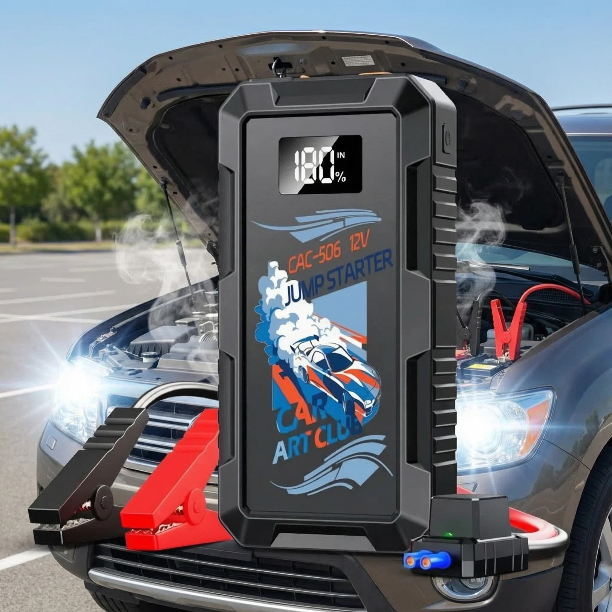 Kit di emergenza per auto tutto in uno: avviamento di ricarica wireless, power bank portatile da 12 V e booster batteria