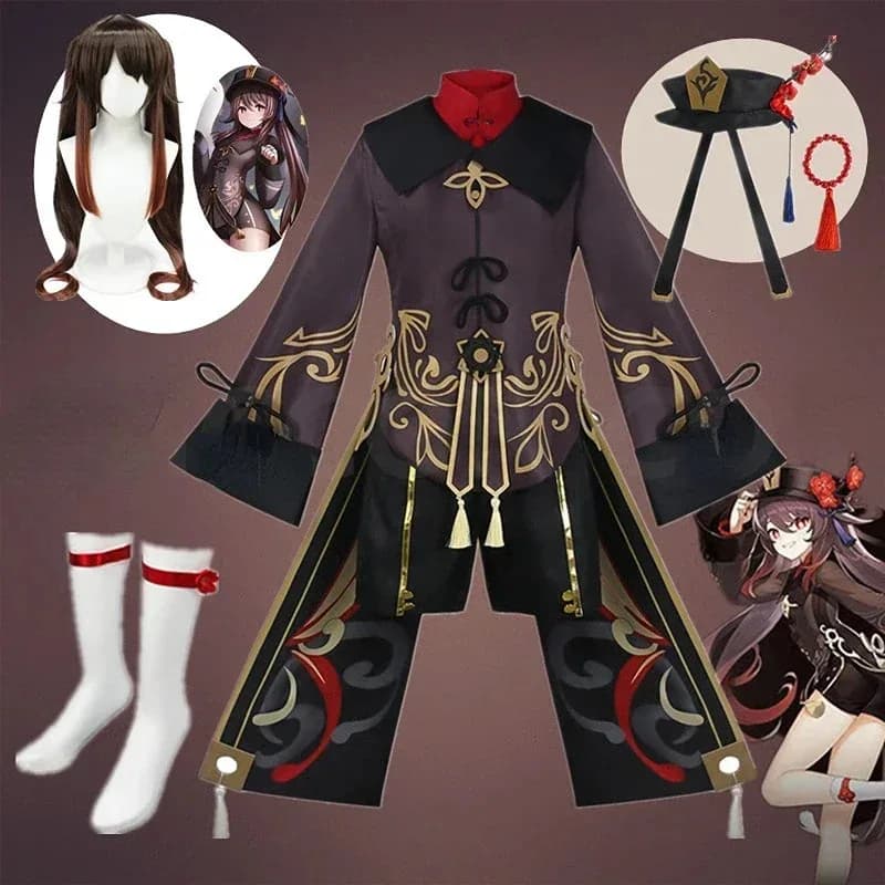 2025 Costume Uniforme Parrucca Anime Gioco Genshin Impact Hutao Cosplay Hu Tao Costumi di Halloween in stile cinese fs;3'c,5.y;8'v,