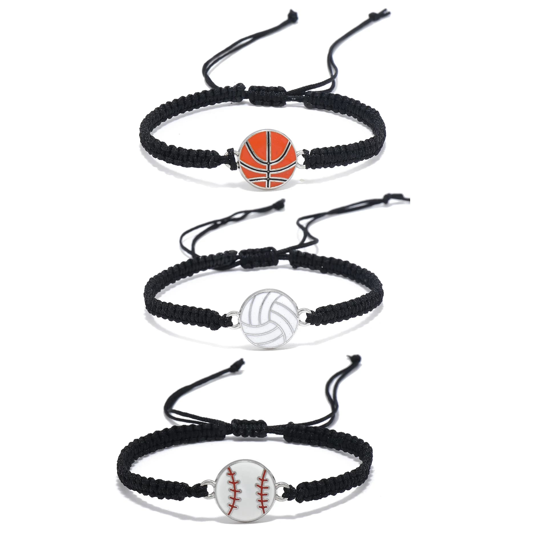 Bracelet with hot selling zinc alloy pendant for basketball, football, volleyball, tennis, rugby, woman, new fashion, black cord, handmade jewelry
